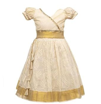 Buy Picksparrow Traditional Kerala Kasavu Cotton Baby Girl Pattupavada ...