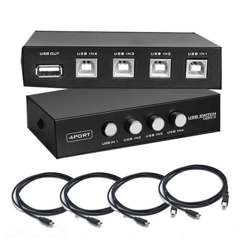 New 4 Port USB 2.0 Manual Sharing Switch 1Port Printer Scanner Hub with ...