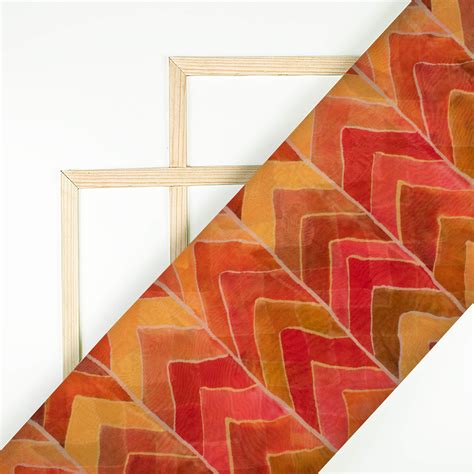 Red And Yellow Chevron Pattern Digital Print Pure Georgette Fabric ...
