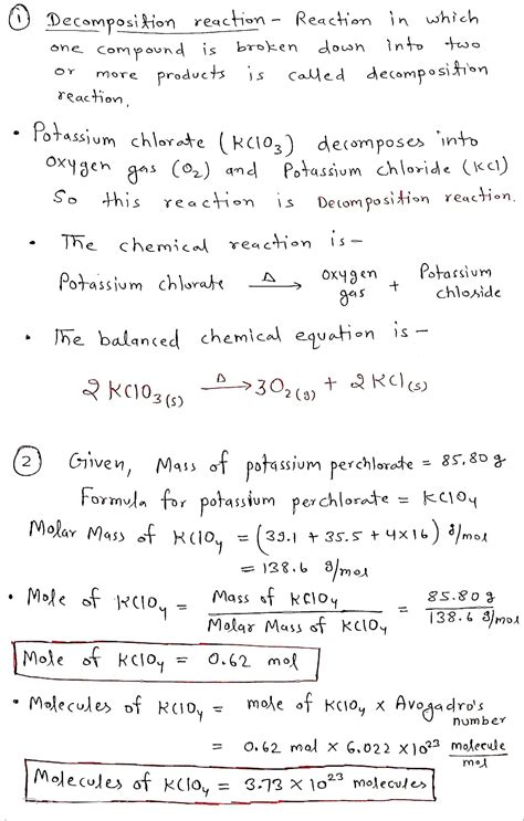 [Solved] 1. Potassium chlorate decompose into oxygen gas and potassium... | Course Hero