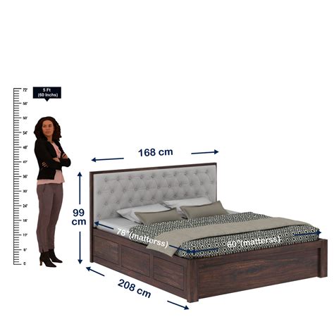 Decan Solid Sheesham Wood Bed with Hydraulic Storage and Upholstery He ...