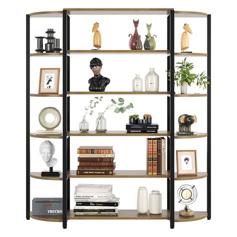 Urkno Triple Wide 6 Tier Bookcase Vintage Wooden Free Standing ...