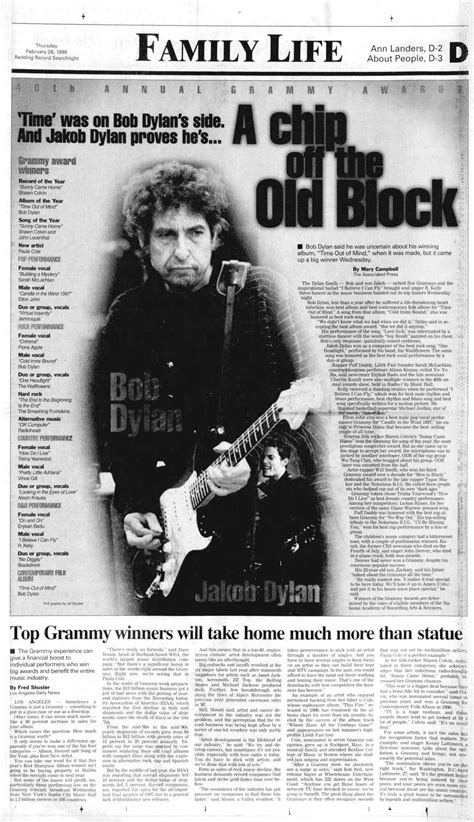 Redding Record Searchlight Bob Dylan front cover