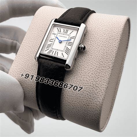 Cartier Tank Louis Stainless Steel White Dial Black Leather Strap High ...