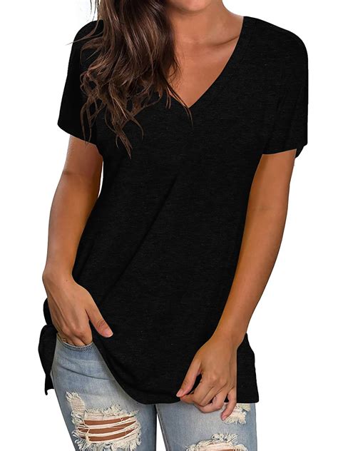 TEMOFON Women's Casual Summer V-neck Tunic T-Shirts, Short-Sleeve Solid ...