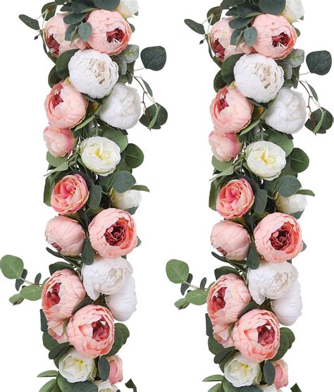 Floweroyal 2 Pack Artificial Flower Garlands 11.2FT Eucalyptus Garlands ...