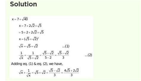 if x = 7 + under root 40 find the value of under root x + 1 upon under ...