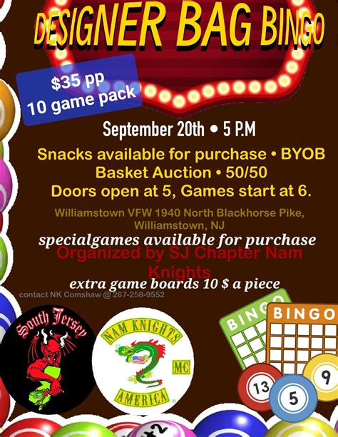 Nam Knights South Jersey Chapter Designer Bag Bingo, Williamstown VFW ...
