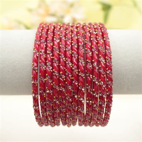 PREMIUM GLASS RICE GRAIN CUT BRIDAL BANGLES (ONE DOZEN) - RED