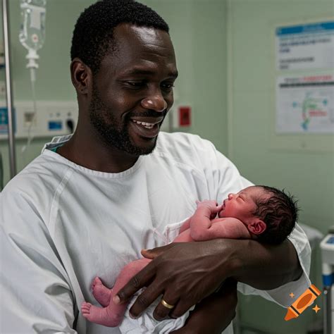 Black man smiling at desk in Russian hospital baby center on Craiyon