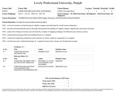 Instruction Plan Computer Organisation - Lovely Professional University ...