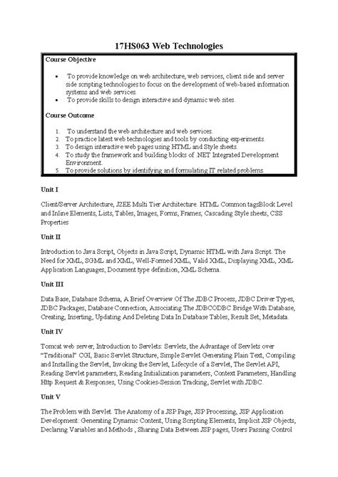 17HS063 Web Technologies Course Overview and Key Concepts - Studocu
