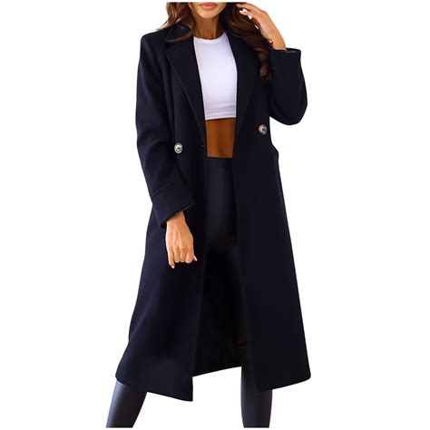 Hfyihgf Womens Notched Lapel Collar Double Breasted Pea Coat Winter ...