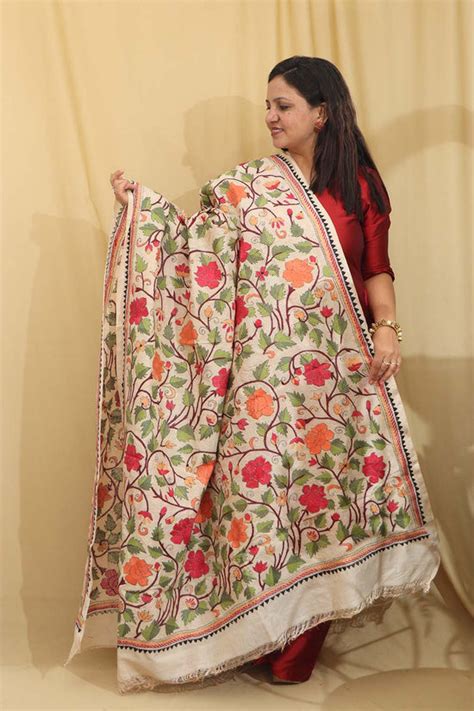 Hand Embroidered Kantha Silk Dupatta