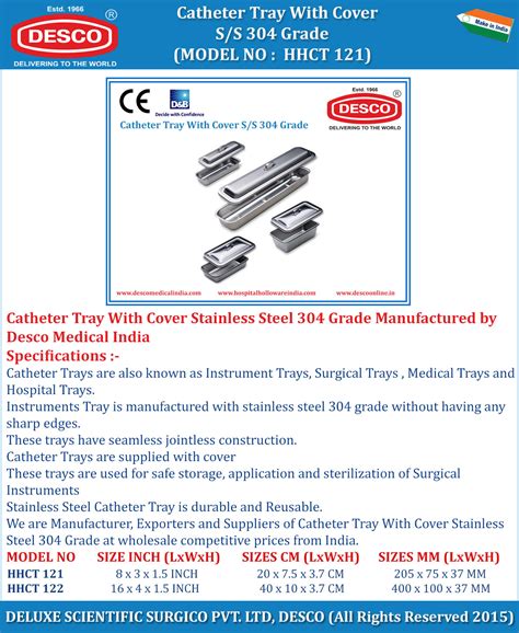 Stainless Steel 304 Grade Catheter Trays - Manufacturer | DESCO
