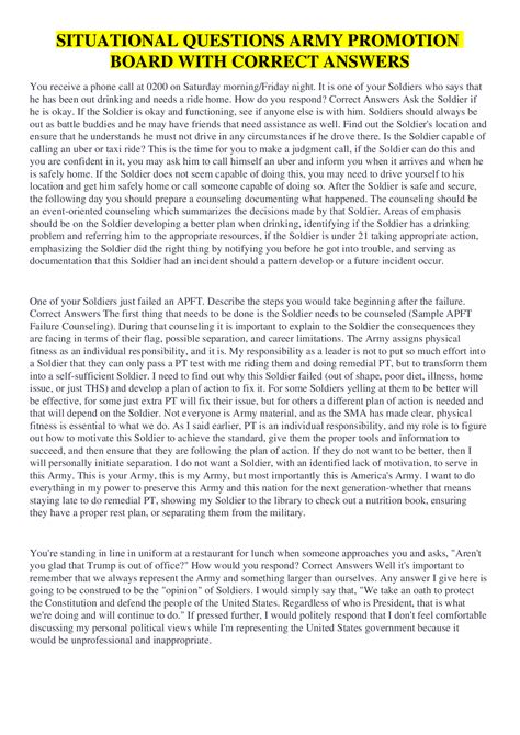 SITUATIONAL QUESTIONS ARMY PROMOTION BOARD WITH CORRECT ANSWERS ...