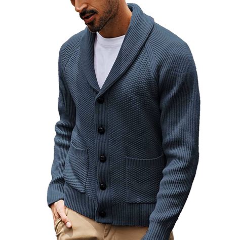 WELOIJEVBE Mens Sweaters Mens Shawl Collar Cardigan Sweaters Knit ...