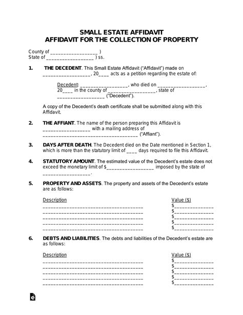 Free Small Estate Affidavit Form - PDF | Word – eForms