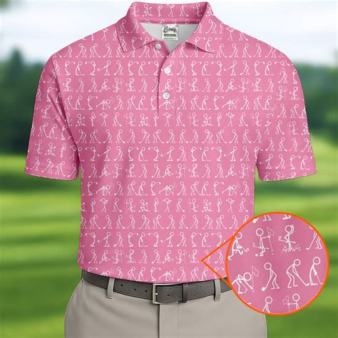 Funny Stick Figure Men's Golf Shirt, Pink Golf Shirt, Golf Shirts For ...