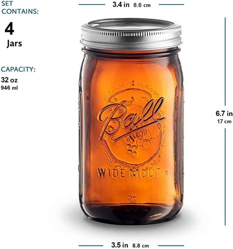 Buy Ball Elite Collection Amber Glass Wide Mouth Mason Jar (32 oz ...