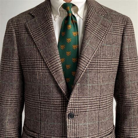 TD35 : Brown Prince of Wales Check Tweed with Green Deco – Fox Brothers ...