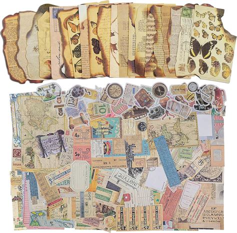 Buy Meetory 230 Pcs Vintage Scrapbooking Paper Journaling Supplies Kit ...