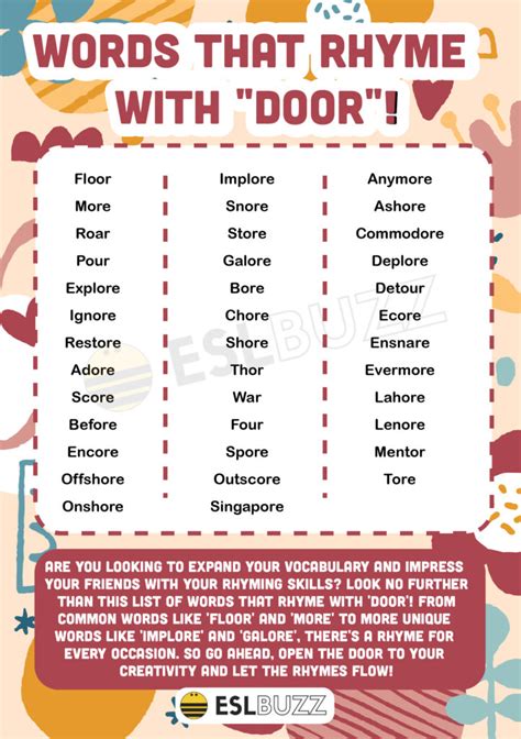 Words that Rhyme with Door to Add to Your Vocabulary - ESLBUZZ