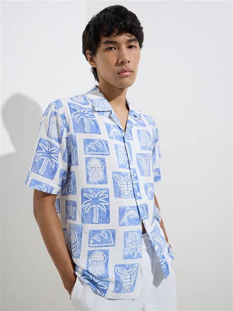 Buy Nuon Blue Marine-Inspired Relaxed-Fit Shirt from Westside