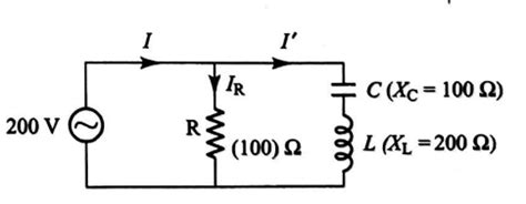 In the circuit shown in the figure, X C =100 Ω, X L =200 Ω and R=100 Ω ...