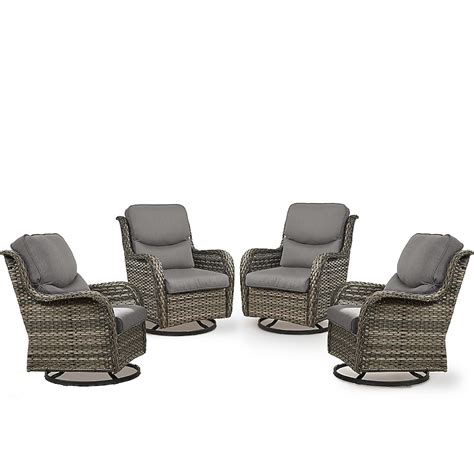 Rilyson Smiley Set of 4 Wicker Gray Wicker Frame Swivel glider ...