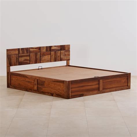 Buy Helios Rubix Queen Bed with Hydraulic Storage - Brown from Helios ...