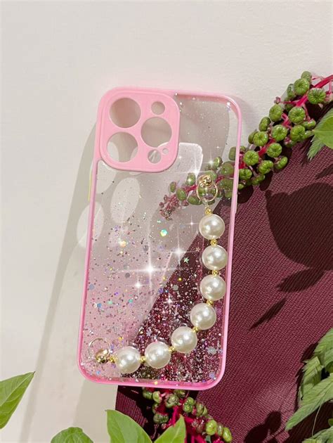 Sequin Decor Clear Phone Case With Faux Pearl Hand Strap | SHEIN USA