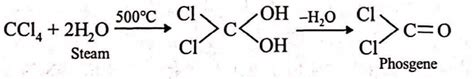Carbon tetrachloride reacts with steam at 500° C to give
