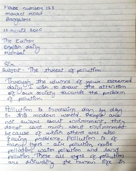 Write a letter to the Editor of The Hindustan Times, New Delhi ...