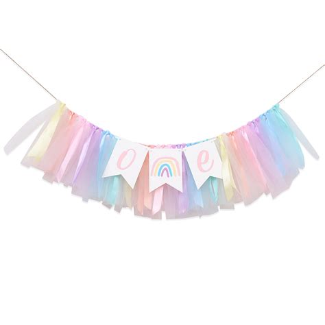 Pastel Rainbow High Chair Banner For 1st Birthday Tulle Ribbon ...