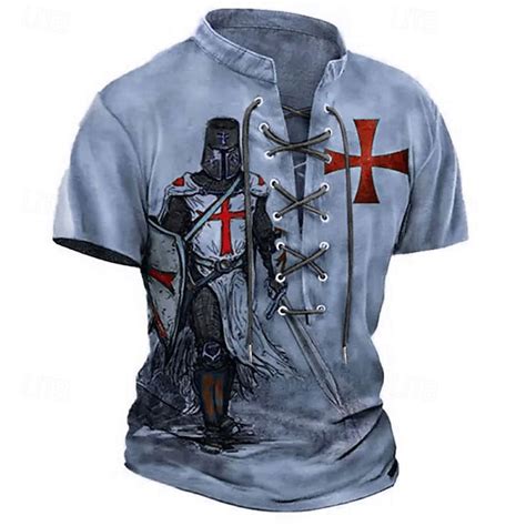 Men's T Shirt Graphic Knights Templar Stand Collar Clothing Apparel 3D ...