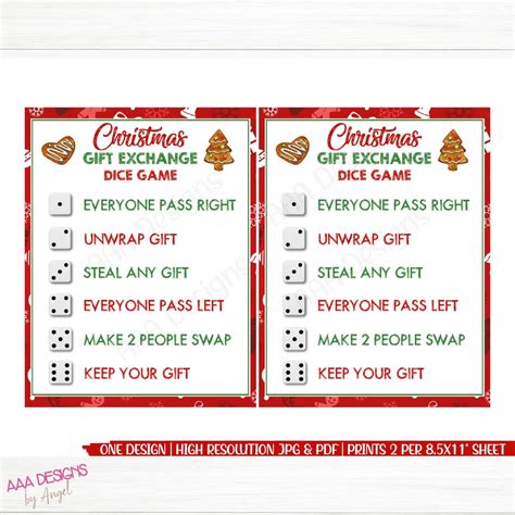 Christmas Gift Exchange Dice Game Printable Christmas Game - Etsy