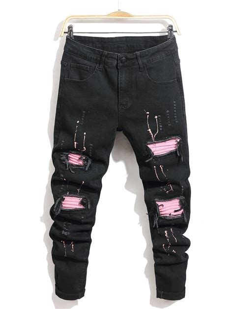 Manfinity LEGND Men Pocket Ripped Skinny Casual Denim Jeans Black ...