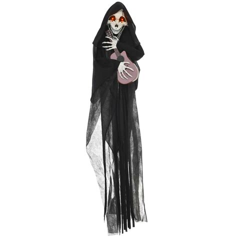 Dakota Fields 4.3' Outdoor Halloween Animatronic Guitar-Playing Grim Reaper, Sound And Motion ...