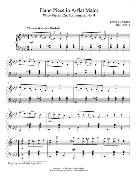 Piano Piece in A-flat Major by Emma Hartmann Sheet Music for Piano Solo ...