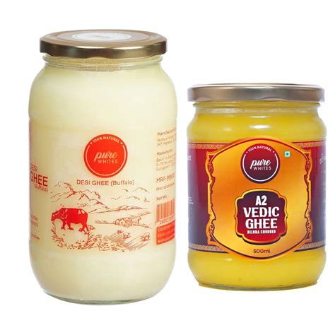 Pure Whites Combo Pack of Desi Buffalo Ghee, 900ml and Gir Cow Ghee ...