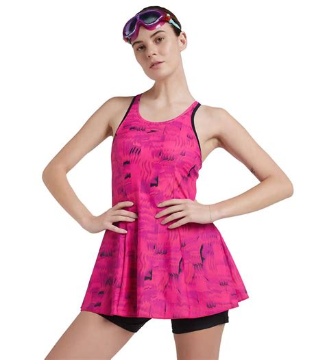 Buy Speedo All Over Printed Swimdress Essential With Boyleg Black ...