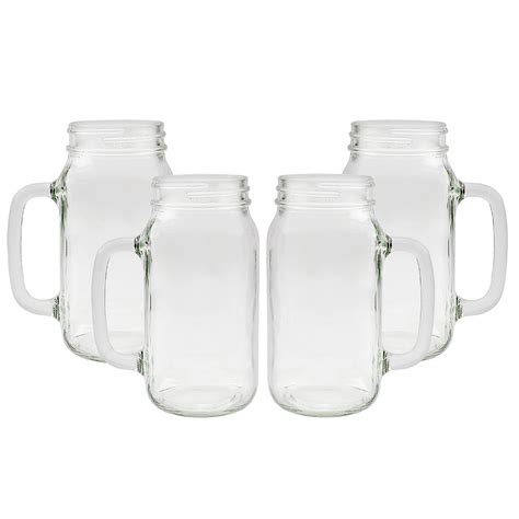 Mason Jar Mugs w/ Handles 24oz, Clear, 4pk, Cold Beverage Drinking ...