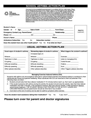 Fillable Online surreyhillsps vic edu School asthma action plan ...