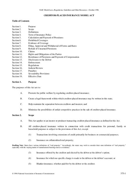 Fillable Online NAIC Model Laws, Regulations, Guidelines and Other ...