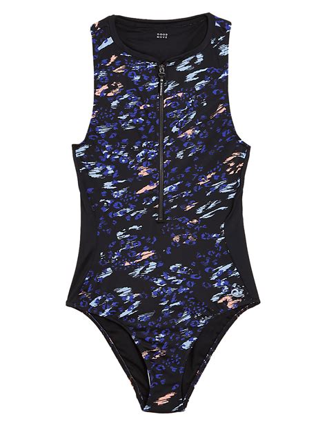 Buy Printed Zip Up High Neck Swimsuit at Marks & Spencer