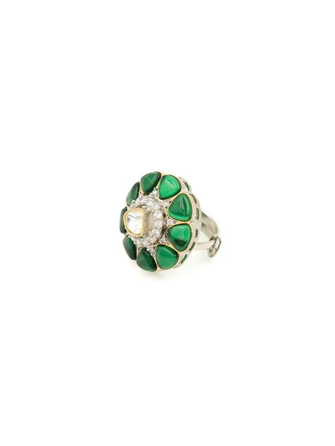 Viraasi Gold Plated Emerald & Kundan Adjustable Ring