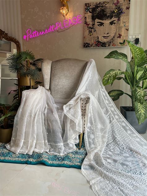 Dyeable Pure & Premium Organza Chikankari Saree & Blouse