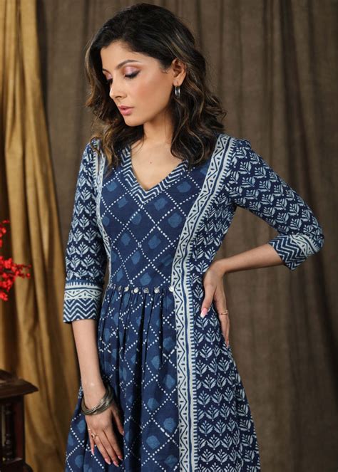 Beautiful indigo gathered dress with coin embellishments – Sujatra
