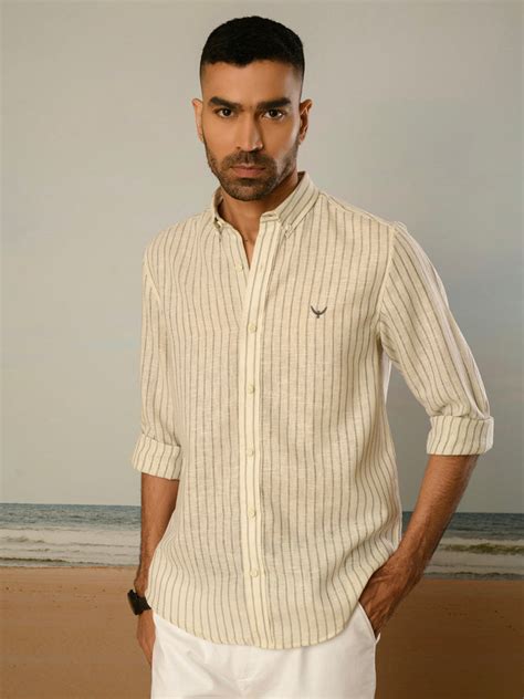 Grey Striped Slim Fit Linen Cotton Shirt – P E R C H